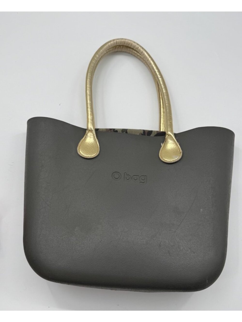 O Bag olive Tote With Gold Handles & Camo Inner Lining – Modern Lightweight